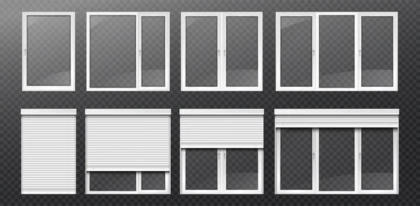 Set Pvc Windows Collection Blinds Closing Stages Sun Protection Modern — Archivo Imágenes Vectoriales