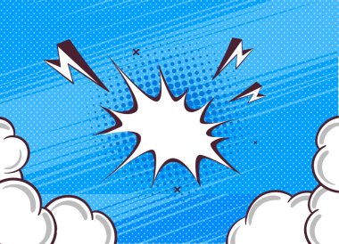 Çizgi roman tarzı bulut. Metin için yer, çizgi roman yaratmak için grafik öğeler. Retro ya da eski tarz. Pop sanatında klasik tasarım. Parlak arkaplanda boş bir konuşma balonu. Çizgi film düz vektör çizimi