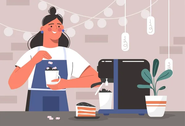 Barista Work Woman Prepares Coffee Tea Employee Cafe Bar Restaurant — ストックベクタ