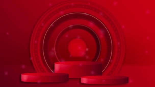 Podium Kinesisk Nyårsstil Video Koncept Flytta Affisch Med Röd Piedestal — Stockvideo