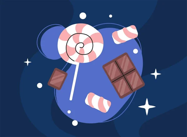 Set Sweets Lollipop Chocolate Candies Sweets Witch Magic Metaphor Winter — 图库矢量图片