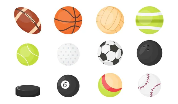 Set Balls Collection Inventory Different Sports Football Rugby Basketball Volleyball — Archivo Imágenes Vectoriales