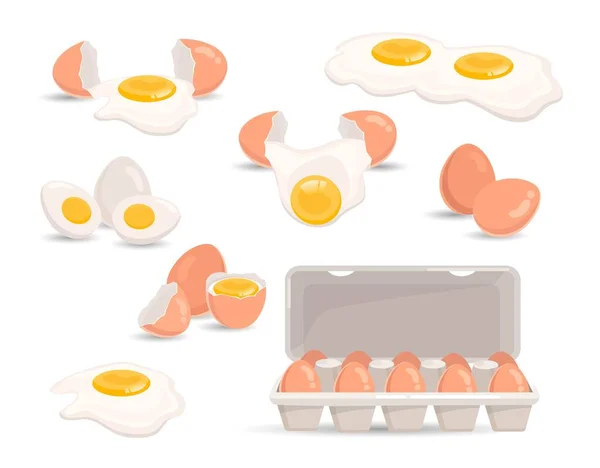Set Eggs Collection Different Dishes Whole Broken Egg Shapes Natural — Vector de stock