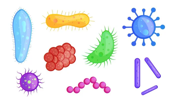 Vírus Bactérias Coleção Vários Microrganismos Medicina Biologia Molecular Pesquisa Corporal —  Vetores de Stock