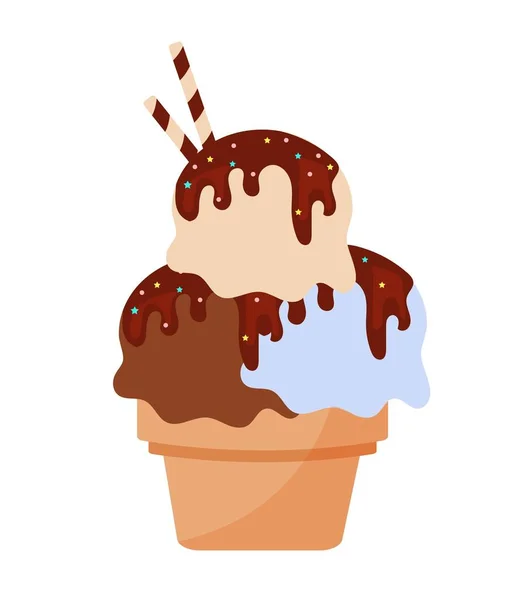 Three Scoops Ice Cream Delicious Tasty Junk Unhealthy Food Summer — 图库矢量图片