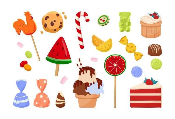 Set Sweets Collection Sweets Cookies Cakes Goods Confectionery Shops Lollipop — 图库矢量图片