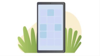 Uygulama geliştirme konsepti. Hareketli erkek ve kadın programcılar program simgeleriyle arayüzün ya da ana sayfanın kullanıcı dostu tasarımını oluştururlar. Kodlama ve dijital ürün oluşturma. Grafik canlandırmalı çizgi film