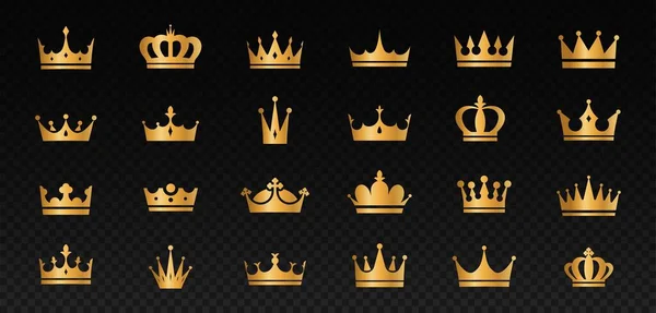 Set Golden Crowns Beautiful Elegant Tiaras Queen King Design Elements — стоковий вектор