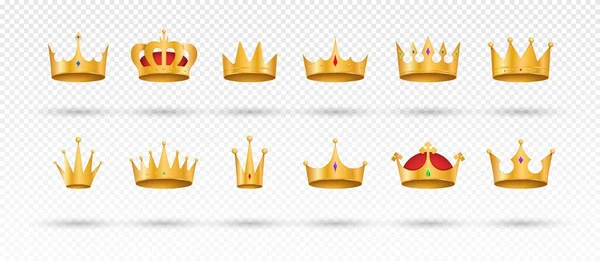 Set Royal Golden Crowns Tiaras King Queen Tiara Prince Princess — Image vectorielle