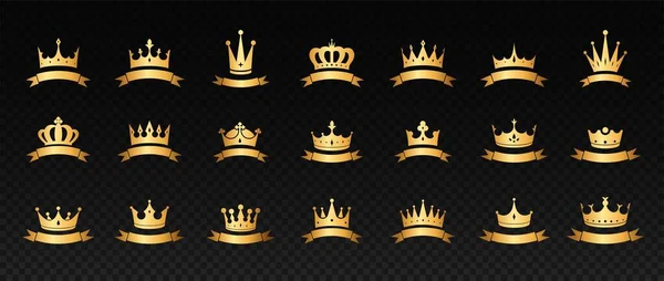 Crowns Ribbon Set Collection Icons Copy Space Quality Treasure Jewels — стоковий вектор