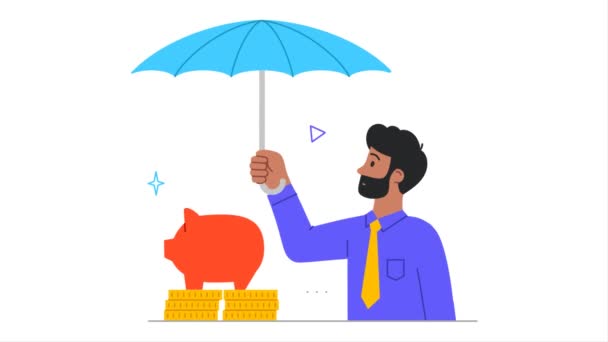 Pojištění Ochrana Pohybující Mužský Podnikatel Drží Deštník Chrání Investice Nebo — Stock video