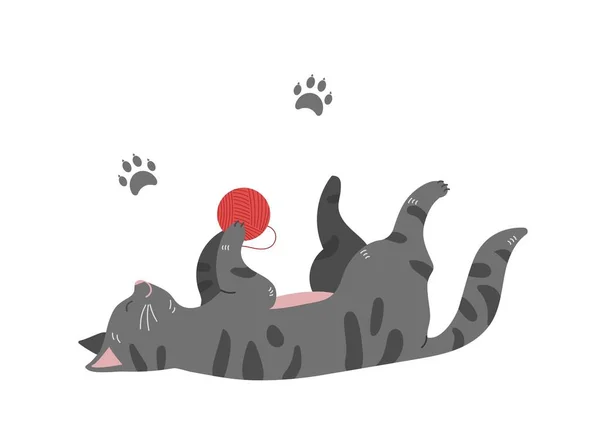 Cat Ball Gray Kitten Looks Bowl Sticker Social Networks Animal — Stockvektor