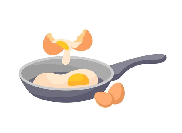 Healthy Food Concept Frying Pan Broken Eggs Scrambled Eggs Delicious — Stockvektor