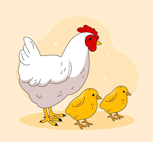 Baby Chickens Concept Mother Kids Cute Animals Poster Banner Website — ストックベクタ