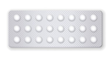 Realistic blisters set. Collection of small pills. Pharmacy and health care, emergency treatment and first aid kit element. Stickers for social networks. Realistic isometric vector illustration