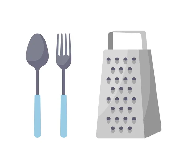Kitchen Tools Icons Collection Colorful Stickers Metal Steel Grater Spoon — стоковый вектор