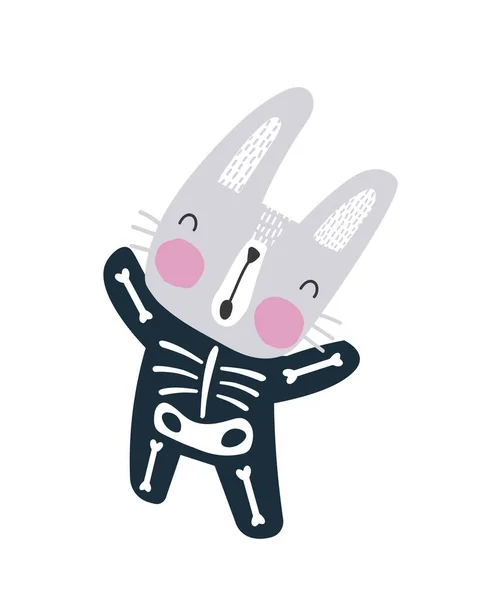 Rabbit Skeleton Costume Halloween Social Media Sticker Cute Adorable Fictional — Stok Vektör