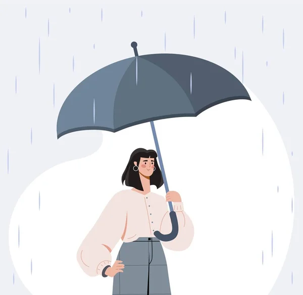 Woman Umbrella Rain Autumn Walk Rainy Wet Windy Weather Character — Stockový vektor