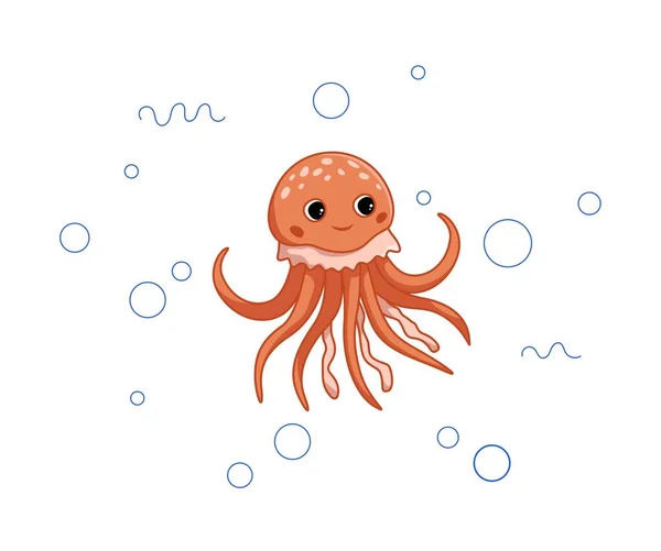 Orange Octopus Underwater Representatives Underwater World Wild Animals Stickers Social — Archivo Imágenes Vectoriales