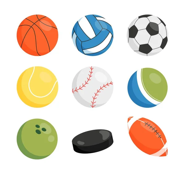 Balls Sports Set Collection Equipment Team Sports Football Tennis Hockey — Archivo Imágenes Vectoriales