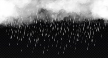 Rain and white cloud. Bad and windy weather, graphic elements for creating animations or pictures. Autumn and storm, metaphor for depression and frustration. Cartoon flat vector illustration