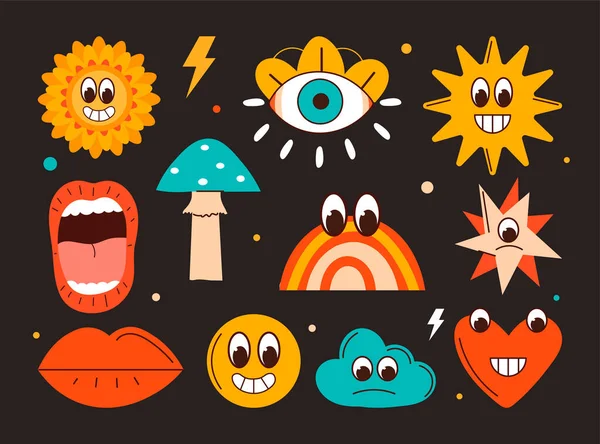 Set Retro Stickers Collection Graphic Elements Social Networks 70S 80S — Stockvektor