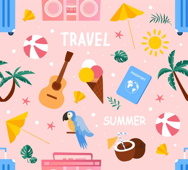 Summer Season Pattern Collection Stickers Social Networks Greeting Poster Banner — Image vectorielle