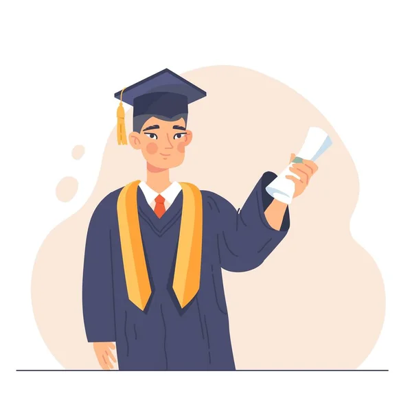 School Graduation Concept Man Holds Certificate Successful Completion Education Student — Vetor de Stock