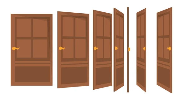 Door Animation Set Sprites Different Stages Closing Opening Wooden Door — Stockový vektor