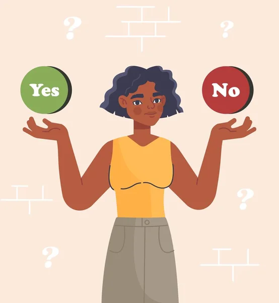 Yes Woman Chooses Two Answers Options Character Makes Decision Consent — Archivo Imágenes Vectoriales