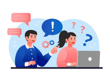 Man and woman on internship. Employees in office, future colleagues. Students trained for future professions, young professionals. Self development and training. Cartoon flat vector illustration