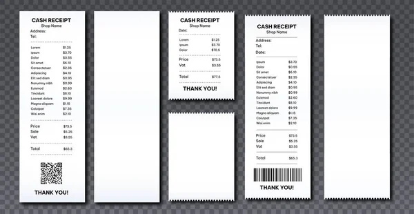 Cash Receipt Set Collection Checks Purchases Banking Transactions Estimation Income — Stockvektor
