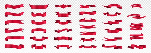 Collection Red Ribbons Set Graphic Elements Website Copy Space Page —  Vetores de Stock