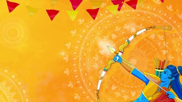 Happy Dussehra Vijayadashami video concept. Moving banner with Rama archery. Dynamic greeting card for Hindu religious holiday. Indian traditional festival Dusshera. Flat graphic animated cartoon