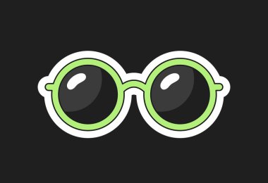 Green sunglasses sticker. Design elements for social networks. Sun protection, accessories and elements of clothing for summer. Fashion and style, icon for website. Cartoon flat vector illustration