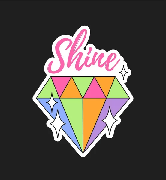 Colorful Diamond Sticker Design Elements Social Networks Motivational Inscription Shine — Image vectorielle