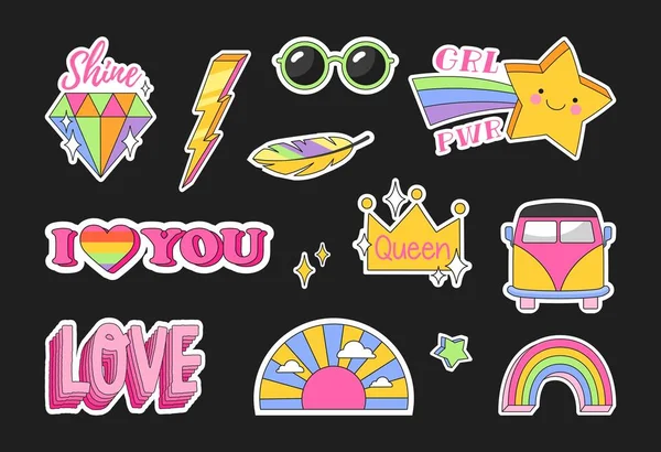 Retro Stickers Set Collection Badges Social Networks Old Style 70S — Stock Vector