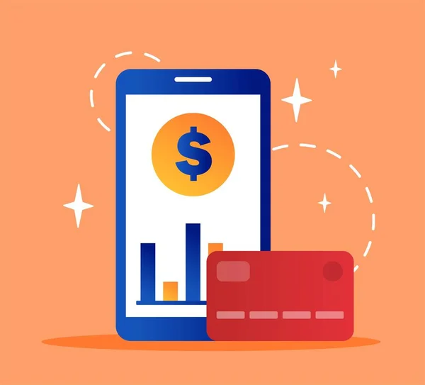 Banking Finances Smartphone Credit Debit Card Metaphor Online Transfers Transactions — Stok Vektör