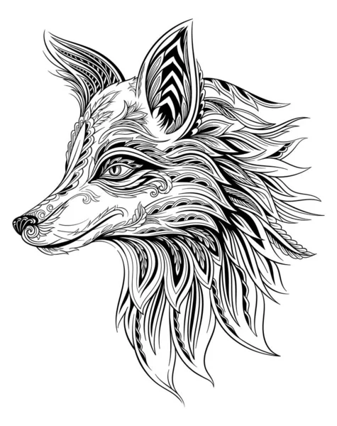 Fox Head Abstract Ornament Drawn Wild Animal Beautiful Patterns Form — Wektor stockowy