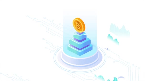 Cryptocoin Mining Farm Video Concept Moving Banner Growing Bitcoin Blockchain — Stock Video