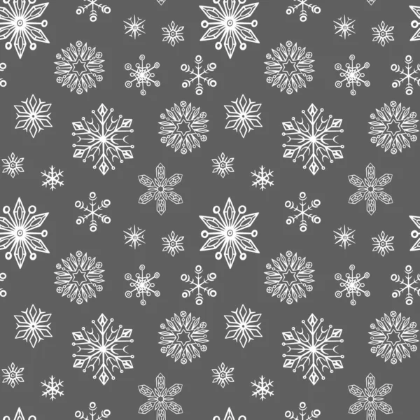 Christmas pattern with hand drawn snowflakes — Stock Vector