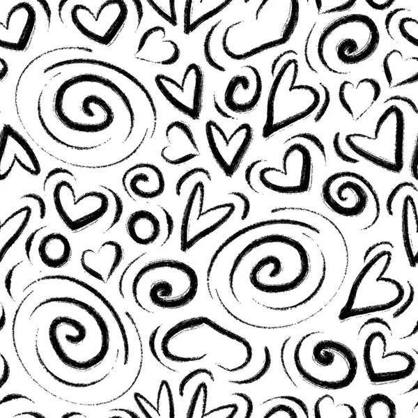 Dibujado a mano corazón patrón sin costura — Archivo Imágenes Vectoriales
