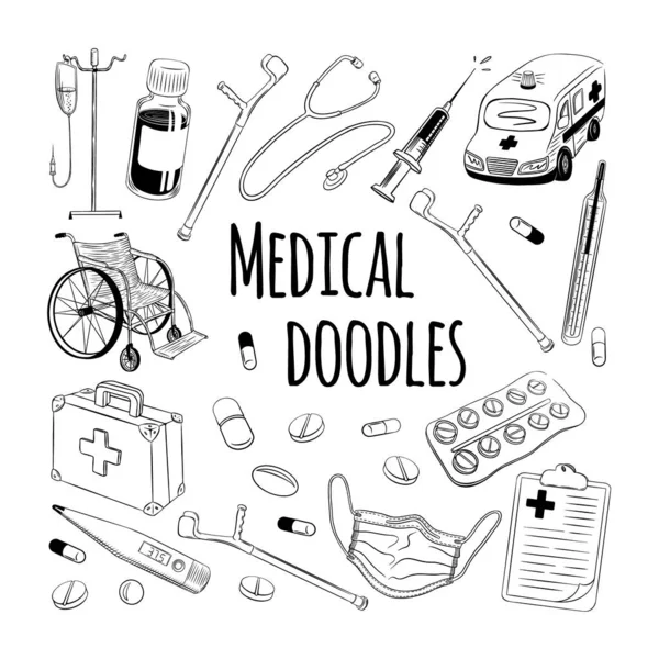 Conjunto de doodles médicos. Ilustrações De Bancos De Imagens Sem Royalties