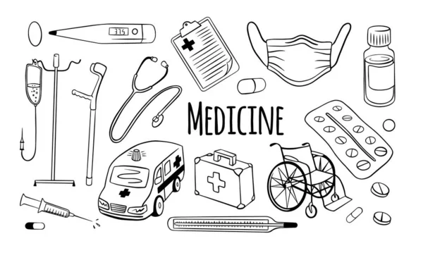 Conjunto de doodles médicos Ilustrações De Bancos De Imagens Sem Royalties