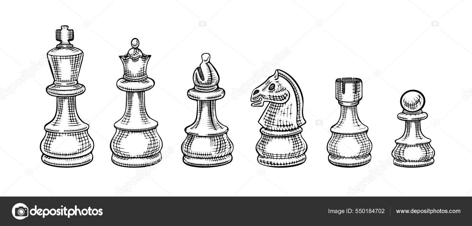 Set of chess pieces sketch. hand-drawn black chess game. Vector  illustration. Stock Vector