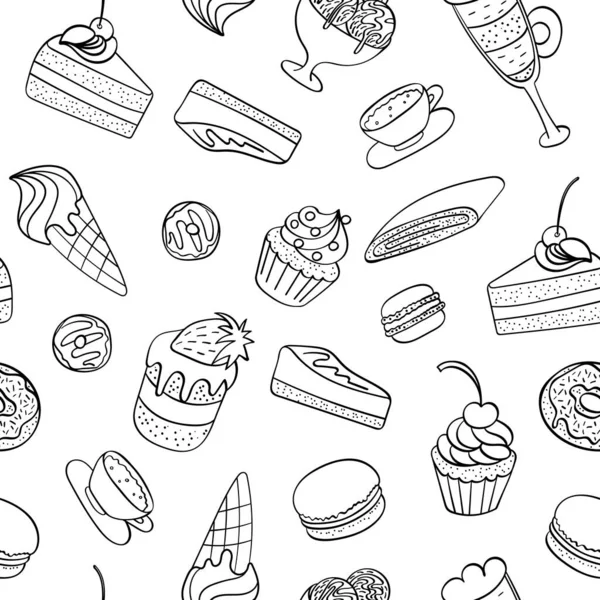 Padrão sem costura com doodles de sobremesa doce Vetores De Bancos De Imagens