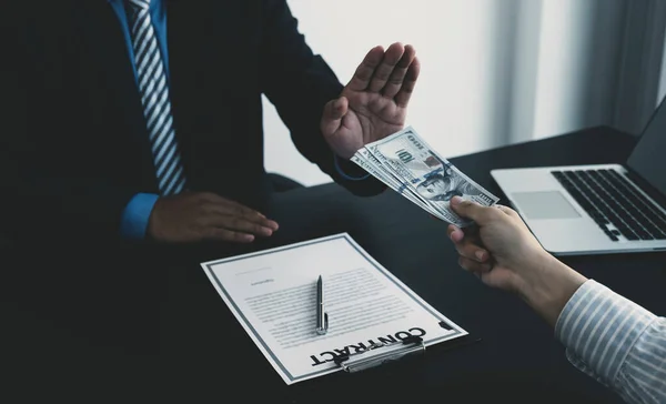 Government Officials Raise Hand Refusing Money Take Bribe Businessman Concept — Photo