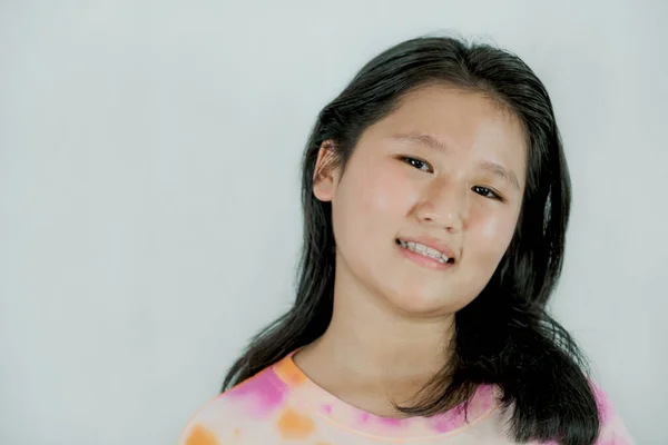 Portrait Happy Smile Asia Child Girl Isolated White Background — ストック写真