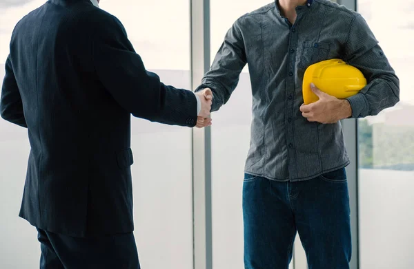 Engineer Contractor Team Handshake Meeting Work Safety Plan Industry Project — Zdjęcie stockowe