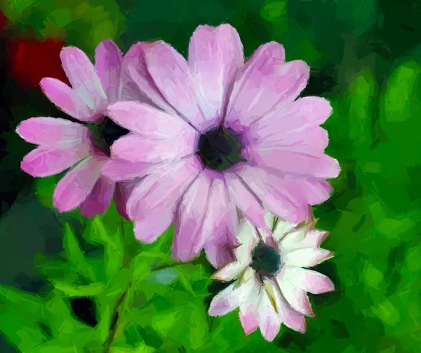 Lila Blommor Digital Målning Uttrycksfulla Penseldrag Kort — Stockfoto